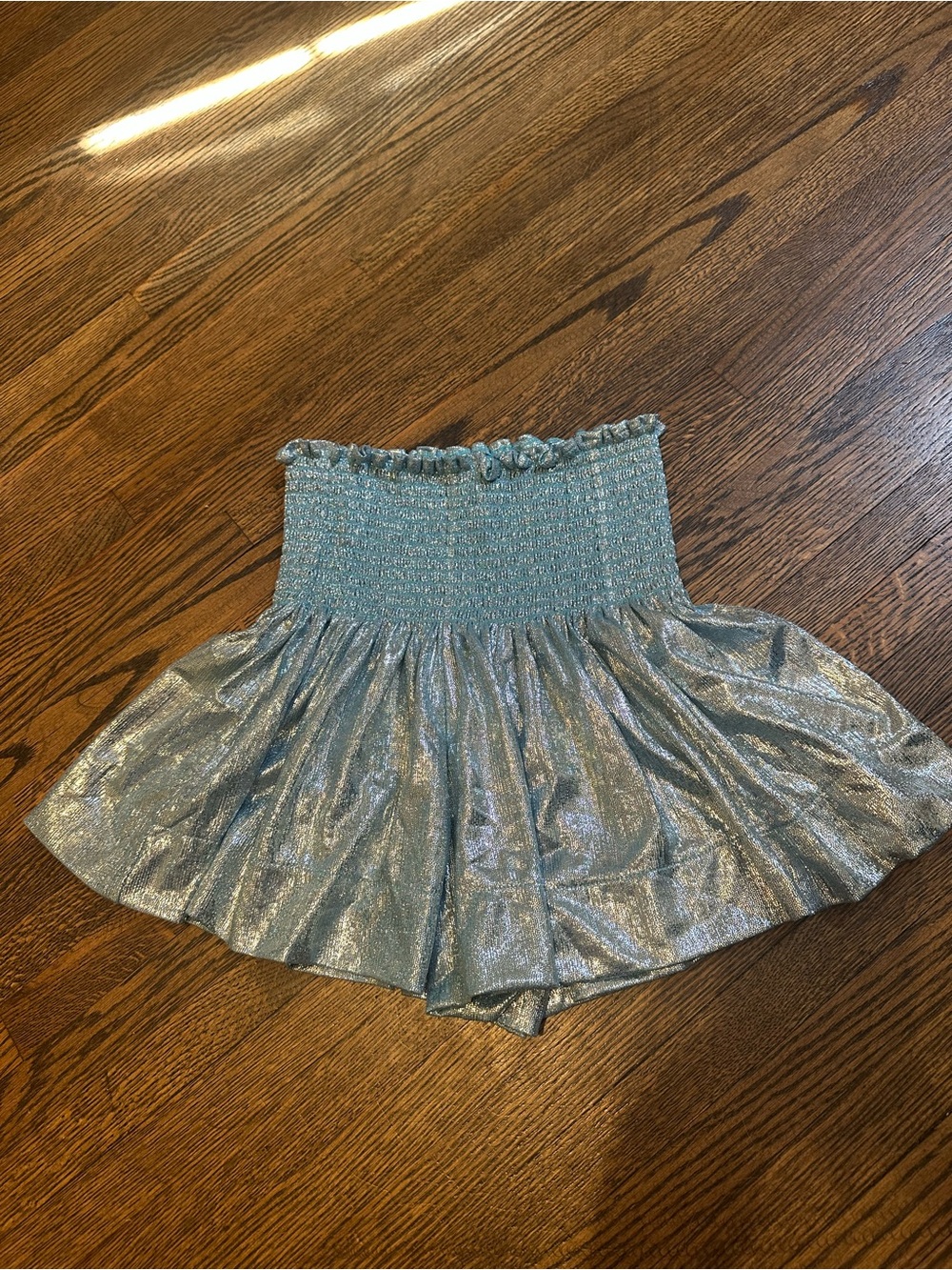 Queen of Sparkles Blue Metallic Smocked Swing Shorts